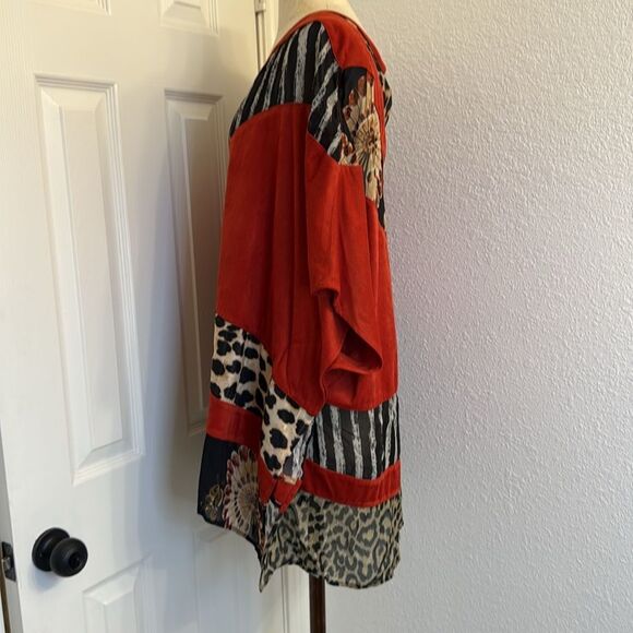 John Mark faux suede mixed media button front kimono - Picture 8 of 10